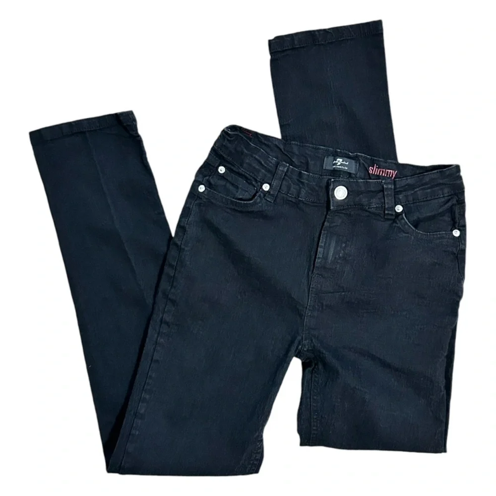 7 For All Man Kind Girls Jeans‎ Size 14 Slimmy Black Denim Adjustable Waist
